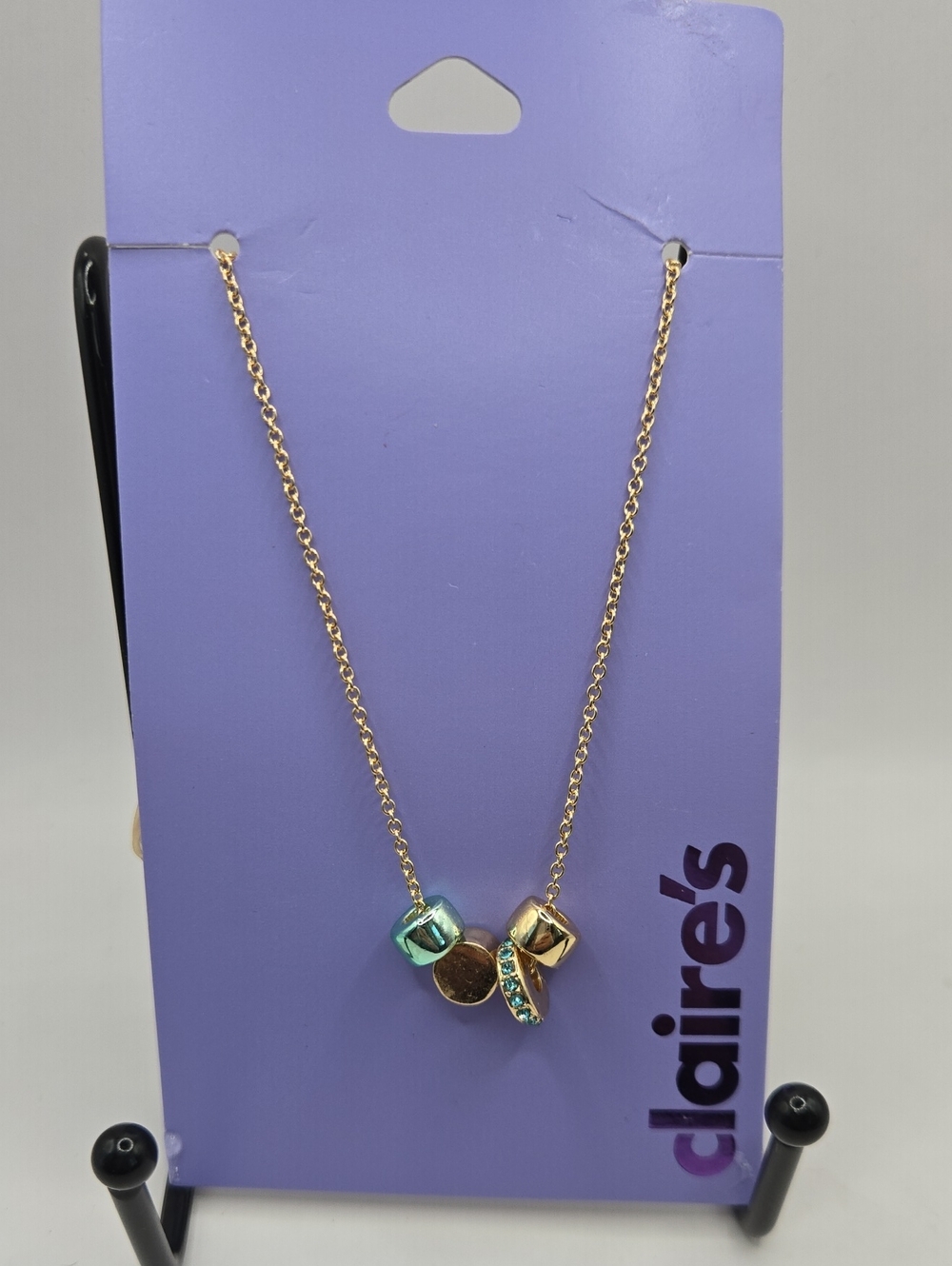 NEW Claire's Gold and Turquoise Bead Pendant Necklace